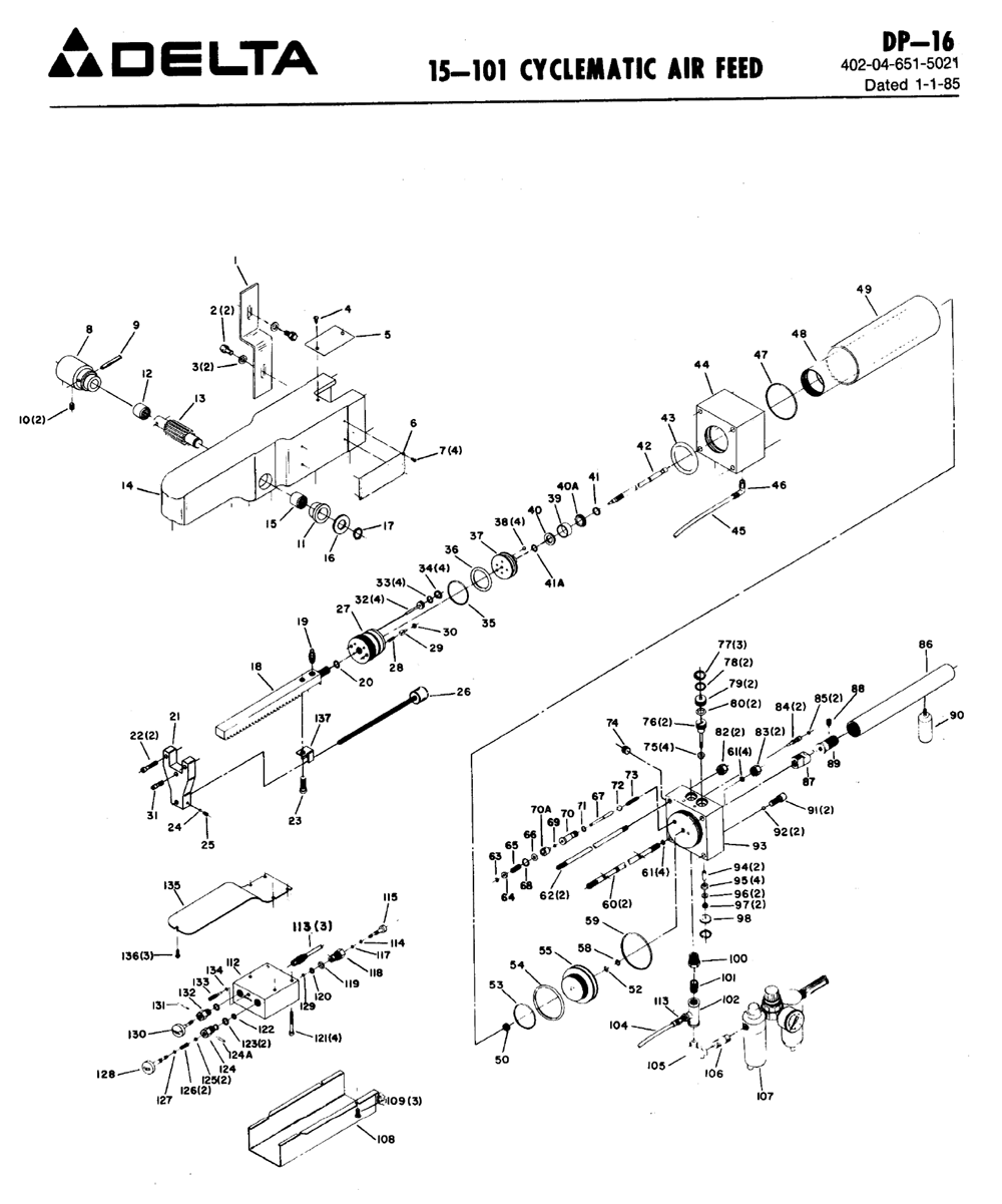 Fig-0 Diagram and Parts List for 15-101  Delta Table Saw Accessories