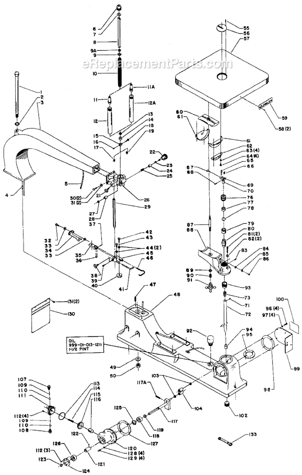 Page A Diagram and Parts List for 40-416 Type 1 Delta Scroll Saw
