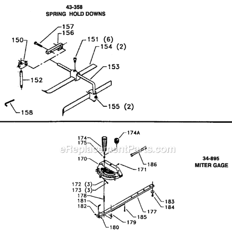 Page A Diagram and Parts List for 43-358 Type 1 Delta Table Saw Accessories
