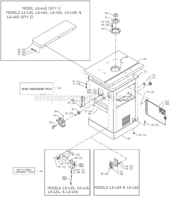 Page A Diagram and Parts List for 43-454 Type 1 Delta Shaper
