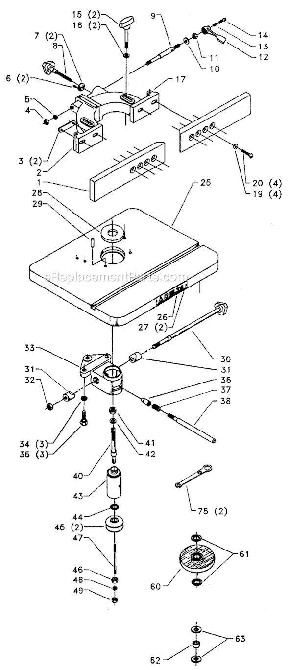 Page A Diagram and Parts List for 43-555 Type 1 Delta Shaper