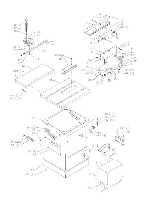 Delta 36-831a Diagram and Parts List for 36-831A  Delta Saw