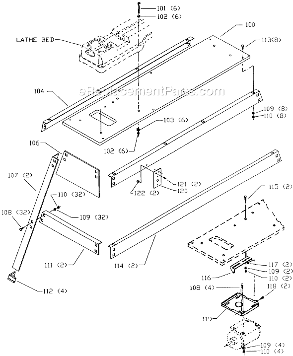 Page B Diagram and Parts List for 46-204 Type 1 Delta Lathe