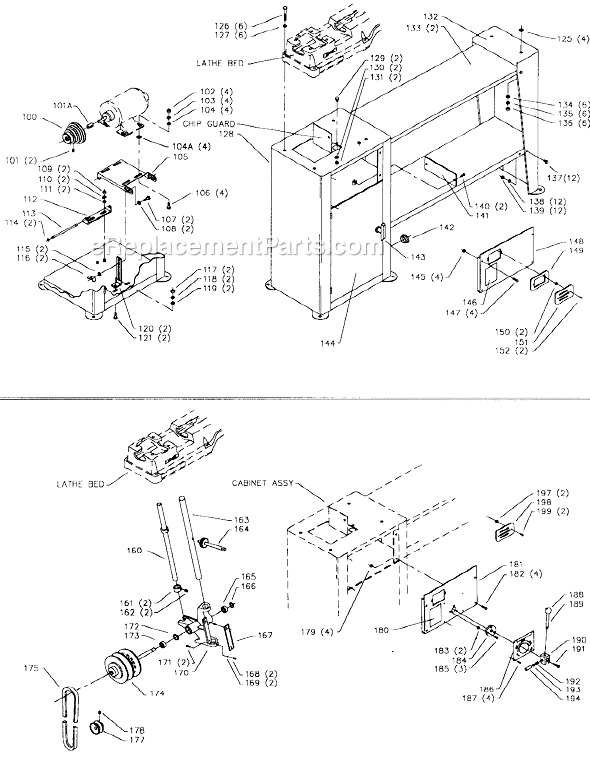 Page B Diagram and Parts List for 46-222 Type 2 Delta Lathe