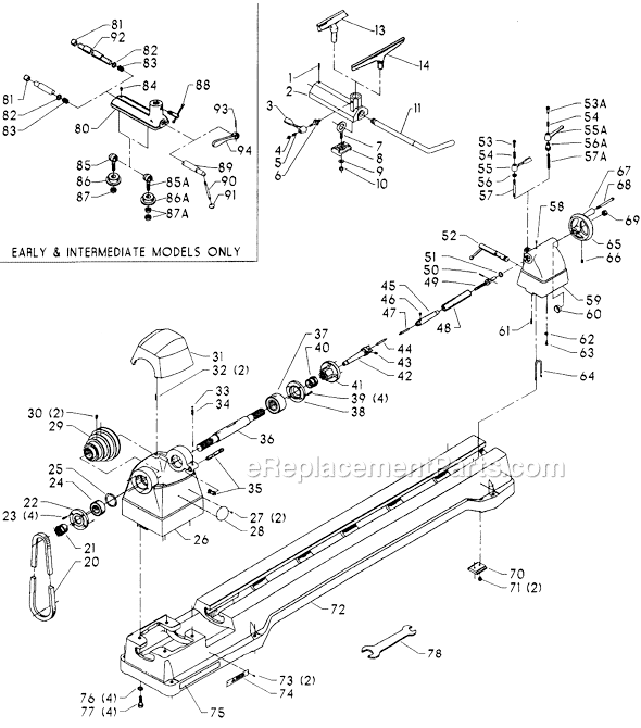 Page A Diagram and Parts List for 46-224 Type 1 Delta Lathe