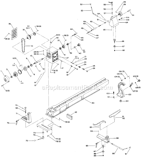 Page A Diagram and Parts List for 46-400 Type 1 Delta Lathe