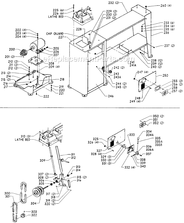 Page B Diagram and Parts List for 46-543 Type 1 Delta Lathe