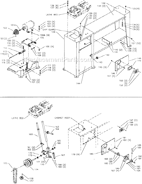 Page B Diagram and Parts List for 46-543 Type 2 Delta Lathe