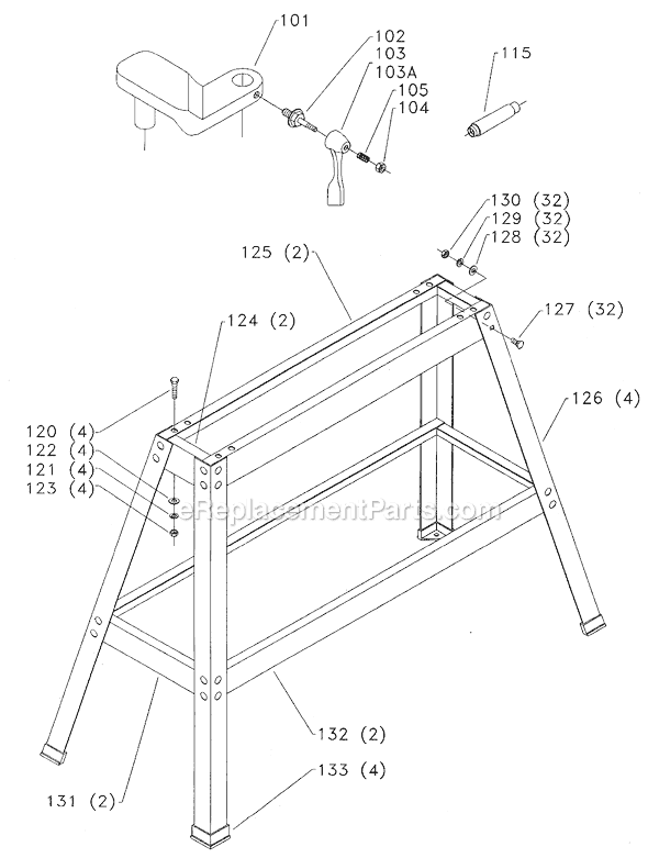 Page B Diagram and Parts List for 46-701 Type 1 Delta Lathe