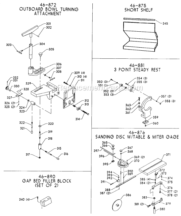 Page D Diagram and Parts List for 46-860 Type 1 Delta Lathe