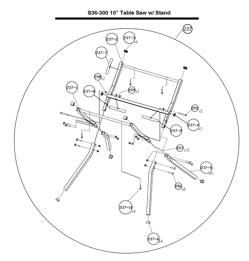 Fig-3 Diagram and Parts List for S36-300  Delta Saw