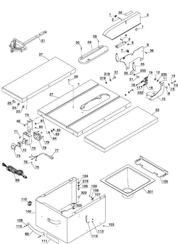 Delta 36-979 Type-1 Diagram and Parts List for 36-979 Type-1 Delta Saw