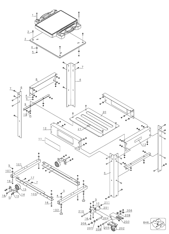 Delta 22-592 Type-1 Diagram and Parts List for 22-592 Type-1 Delta Tool Stand & Cart