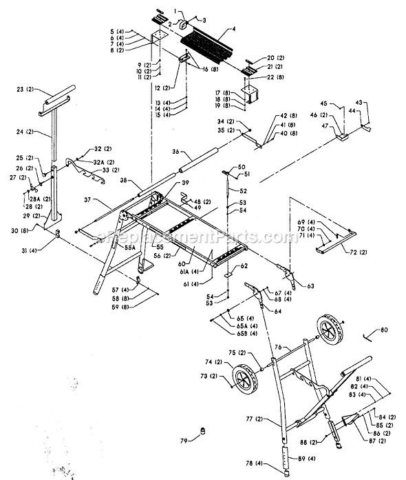 Page A Diagram and Parts List for 50-155 Type 1 Delta Miter Saw
