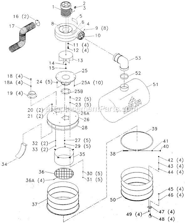 Page A Diagram and Parts List for 50-660 Type 1 Delta Dust Collector