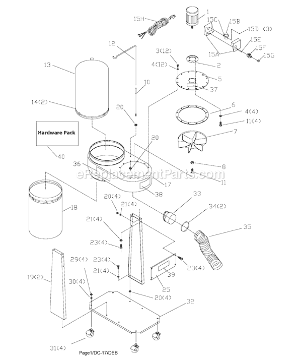 Page A Diagram and Parts List for 50-775 Type 1 Delta Dust Collector