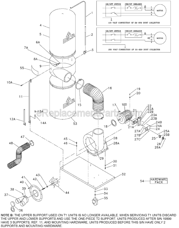 Page A Diagram and Parts List for 50-850 Type 1 Delta Dust Collector