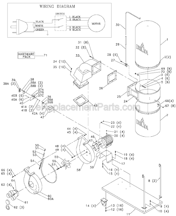 Page A Diagram and Parts List for 50-851 Type 1 Delta Dust Collector