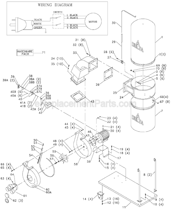 Page A Diagram and Parts List for 50-851 Type 2 Delta Dust Collector
