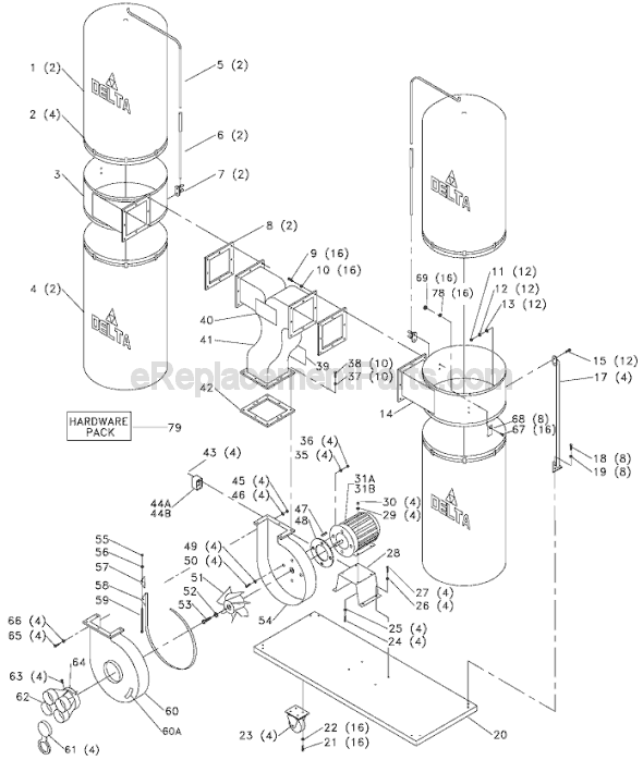 Page A Diagram and Parts List for 50-853 Type 2 Delta Dust Collector