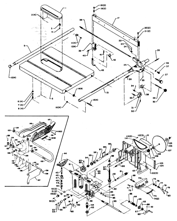 Delta 1160 Diagram and Parts List for 1160  Delta Saw