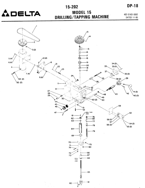 Delta 15-202 Diagram and Parts List for 15-202  Delta Drill Press