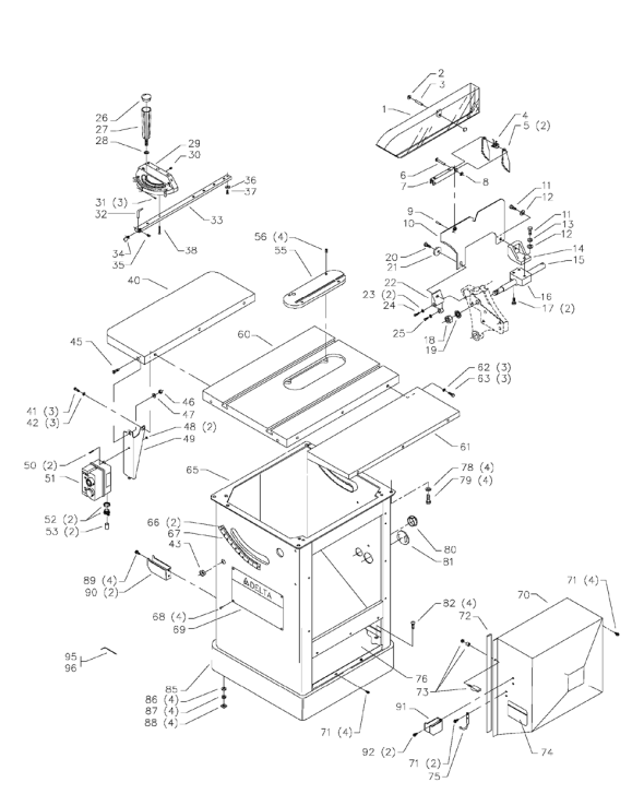 Delta 36-957 Diagram and Parts List for 36-957  Delta Saw