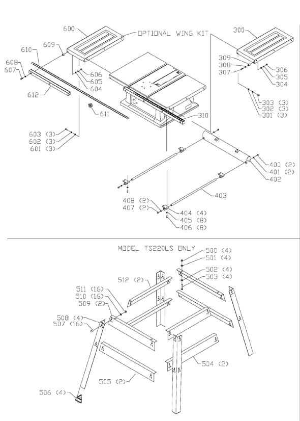 Delta Ts220ls Diagram and Parts List for TS220LS  Delta Saw
