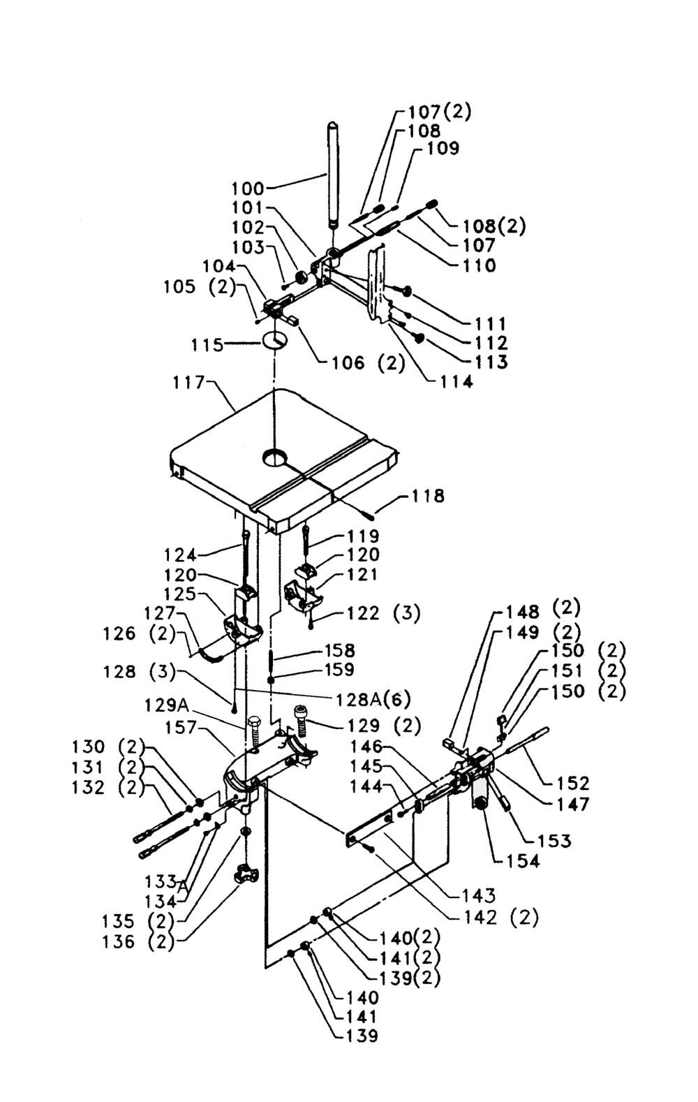 Fig-1 Diagram and Parts List for 28-274C  Delta Saw