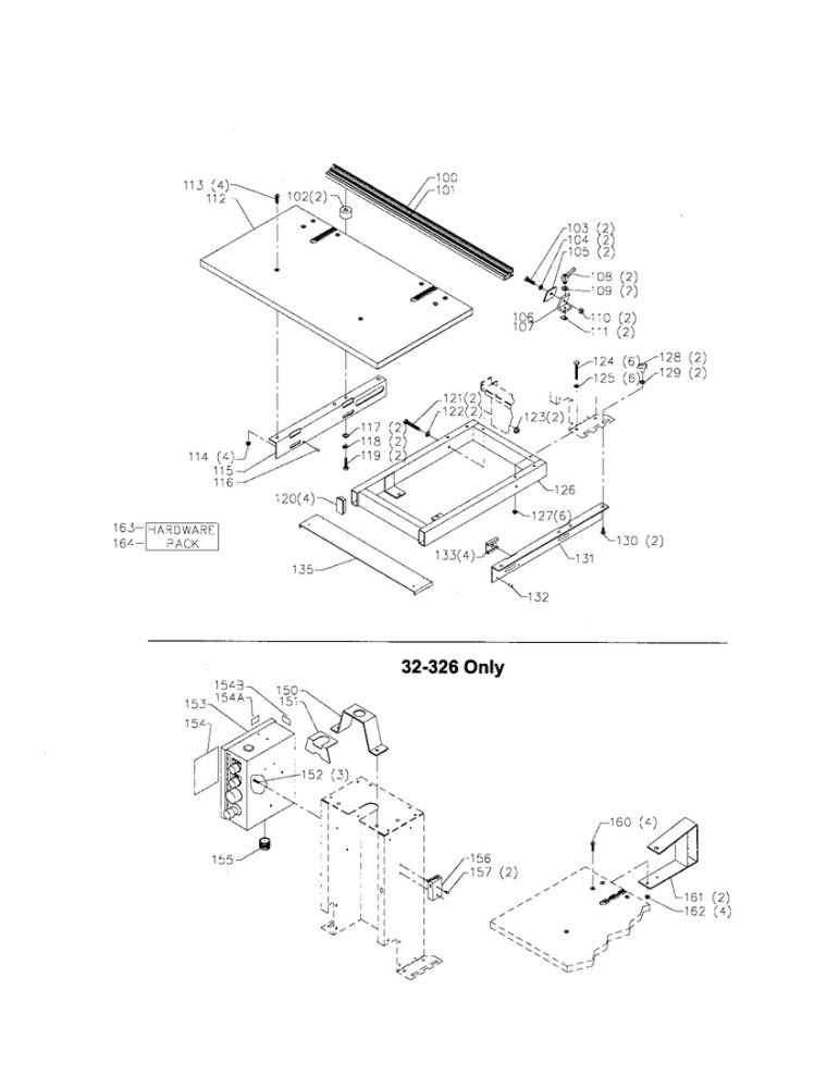 Base And Fence Assembly Diagram and Parts List for 32-326  Delta Boring Machine
