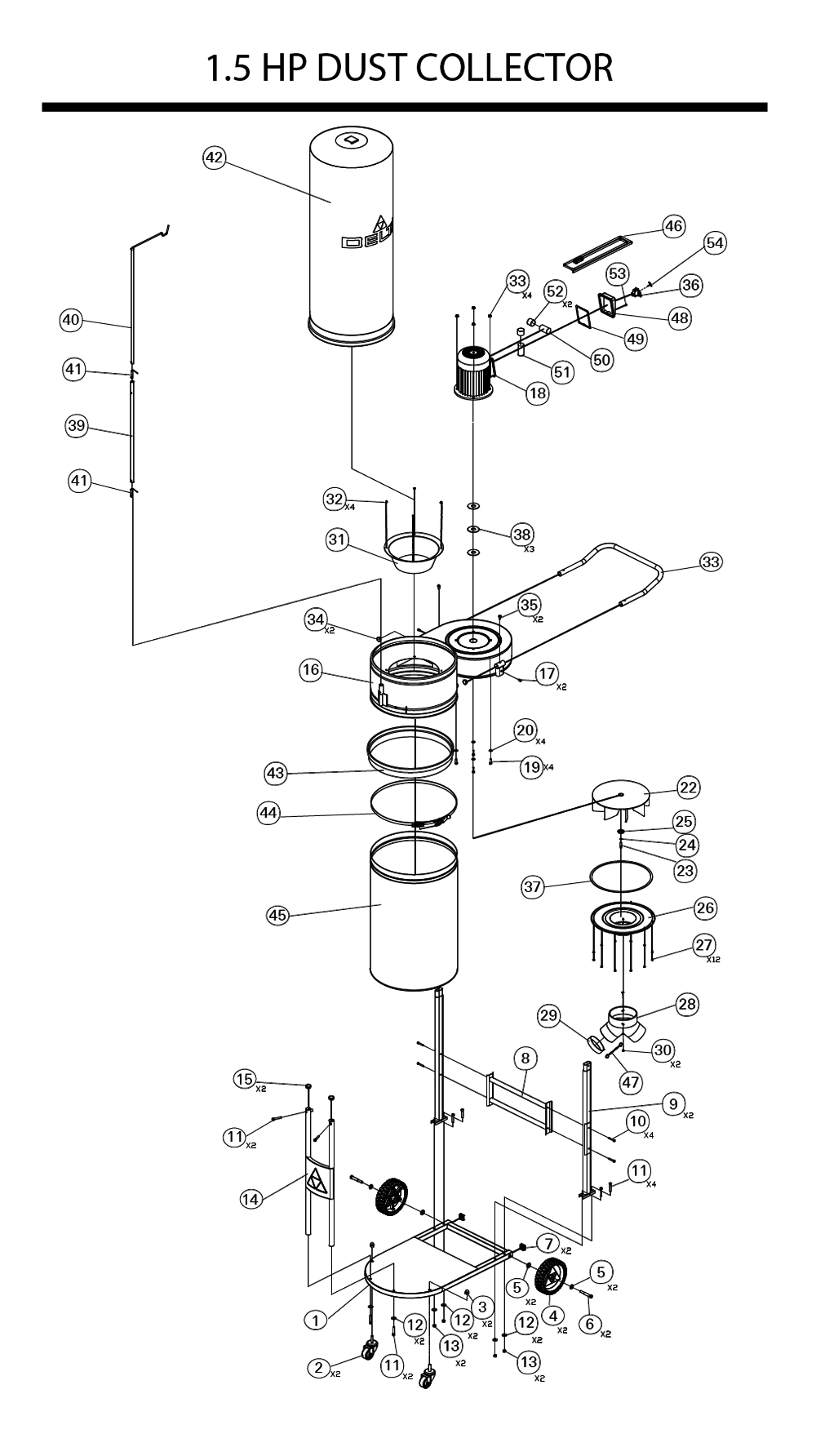 Fig-0 Diagram and Parts List for 50-767  Delta Dust Collector