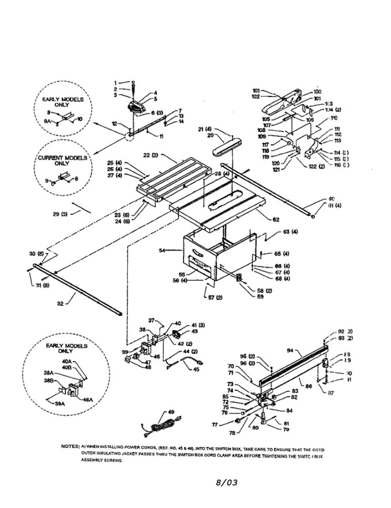 Table/Handle/Miter Gage Diagram and Parts List for 34-440 95H98460 & HIGHER Delta Table Saw