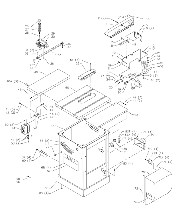 Delta 36-843 Diagram and Parts List for 36-843  Delta Saw