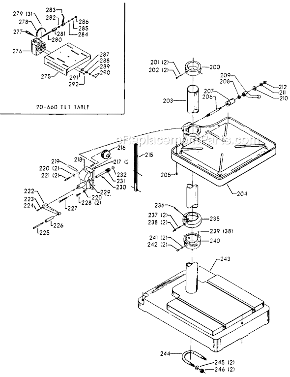 Page C Diagram and Parts List for 70-243 Type 1 Delta Drill Press