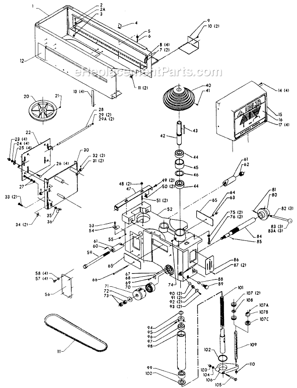 Page A Diagram and Parts List for 70-290 Type 1 Delta Drill Press