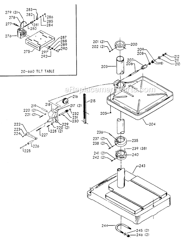 Page B Diagram and Parts List for 70-290 Type 1 Delta Drill Press
