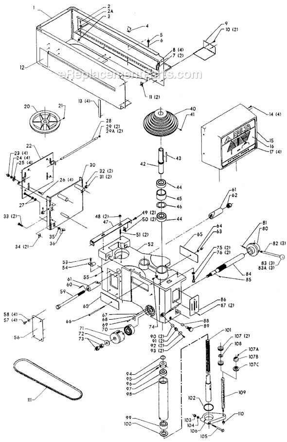 Page A Diagram and Parts List for 70-291 Type 1 Delta Drill Press