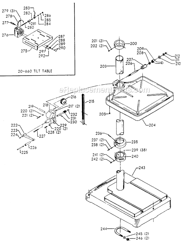 Page B Diagram and Parts List for 70-291 Type 1 Delta Drill Press