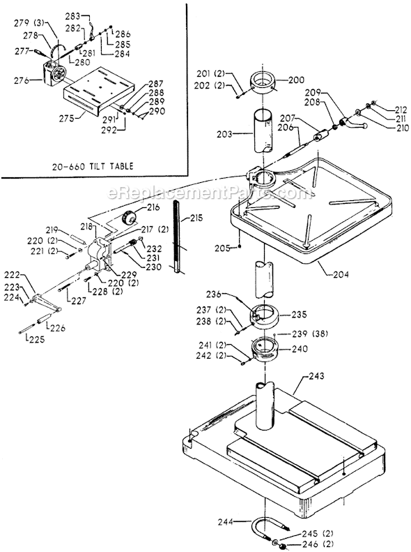 Page B Diagram and Parts List for 70-292 Type 1 Delta Drill Press