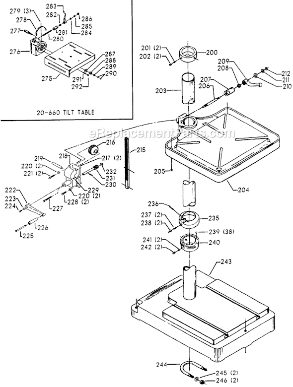 Page B Diagram and Parts List for 70-293 Type 1 Delta Drill Press