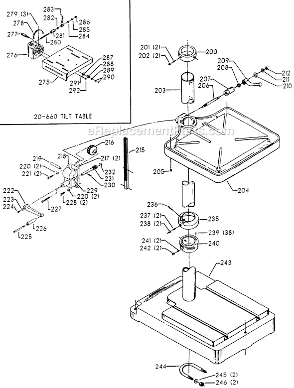 Page B Diagram and Parts List for 70-296 Type 1 Delta Drill Press
