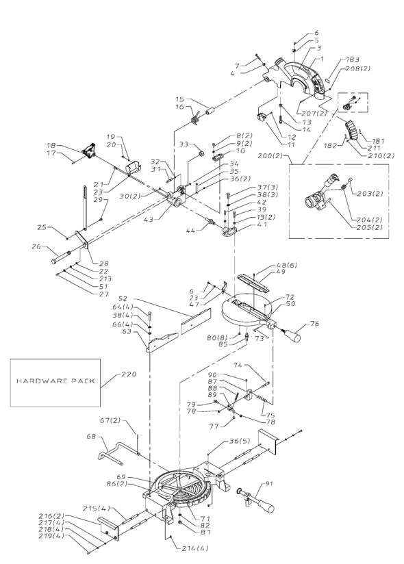 Delta Ms265l Diagram and Parts List for MS265L  Delta Saw