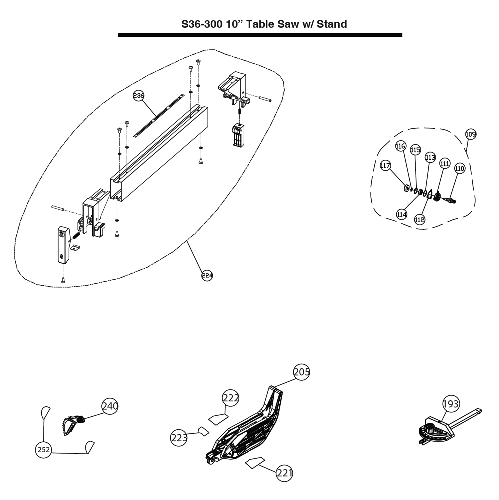 Fig-2 Diagram and Parts List for S36-300  Delta Saw