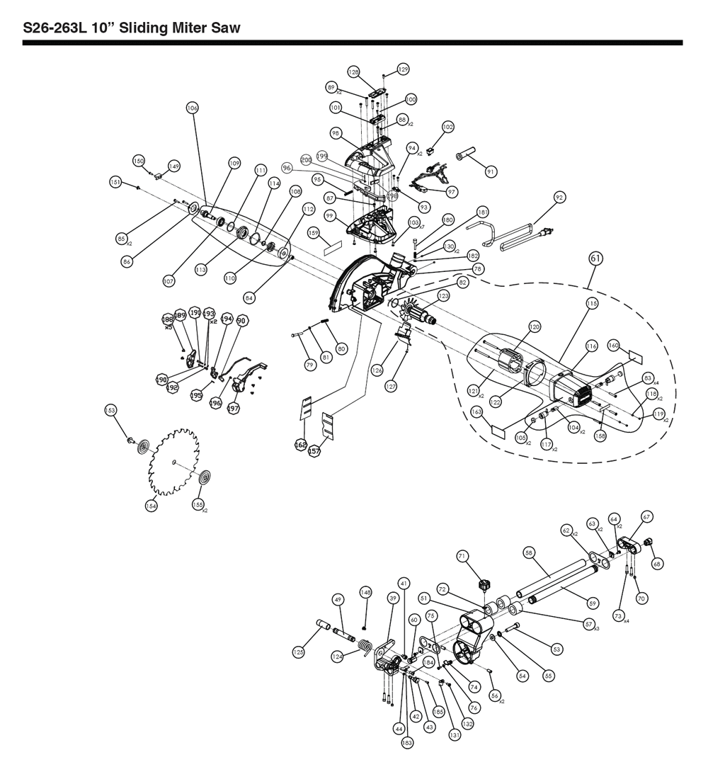 Fig-1 Diagram and Parts List for S26-263LS  Delta Saw