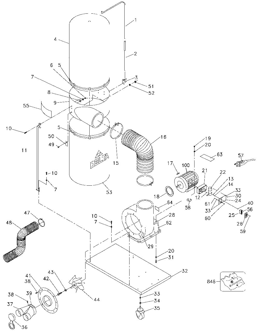 Exploded Diagram A Diagram and Parts List for 50-850 Type 3 Delta Dust Collector