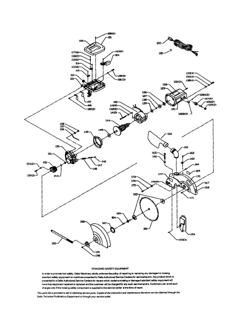Blade/Guard/Armature Diagram and Parts List for MB-4B-2-A  Delta Miter Saw