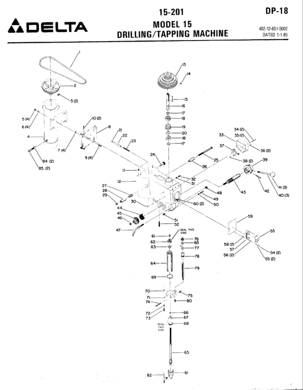 Delta 15-201 Diagram and Parts List for 15-201  Delta Drill Press
