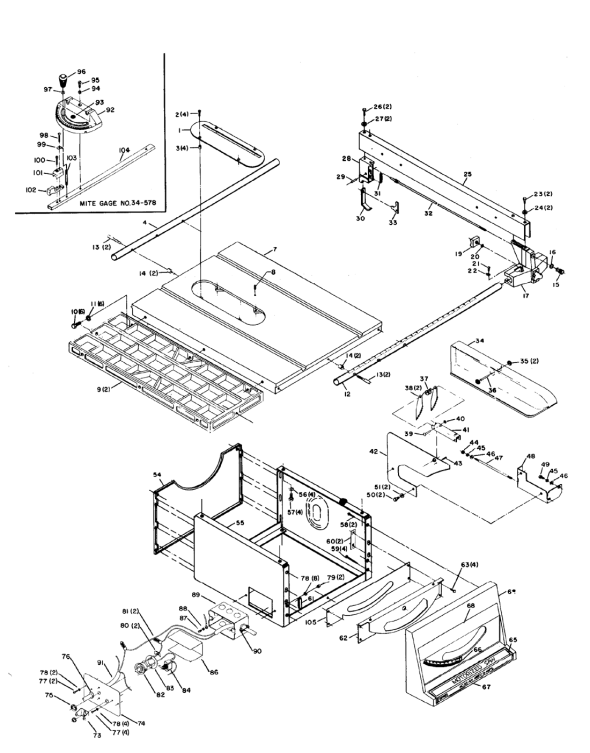 Delta 34-654 Diagram and Parts List for 34-654  Delta Saw