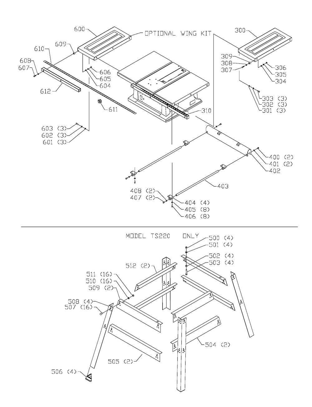 Diagram 2 Diagram and Parts List for TS220  Delta Saw
