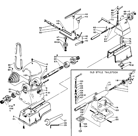 Delta 46-305 Type-1 Diagram and Parts List for 46-305 Type-1 Delta Lathe